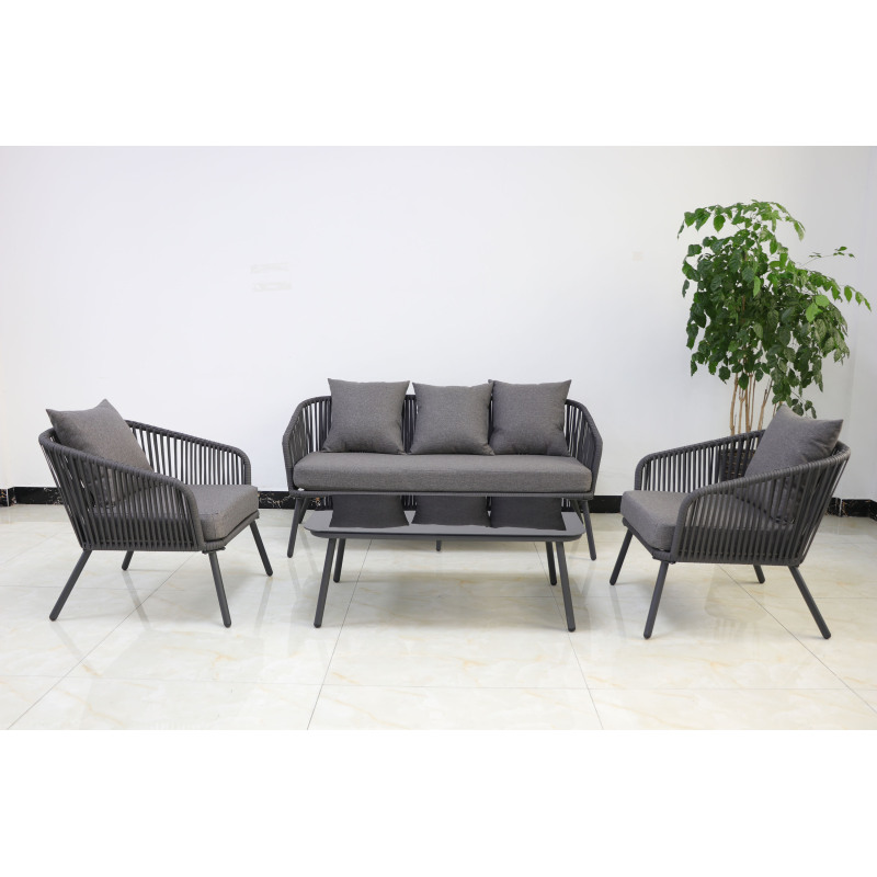 YOHO Hot sale 4pc Outdoor Garden Furniture Modern Luxury Conversation Sofa Set Rattan Sofa Set Rope Sectional Sofa Couch