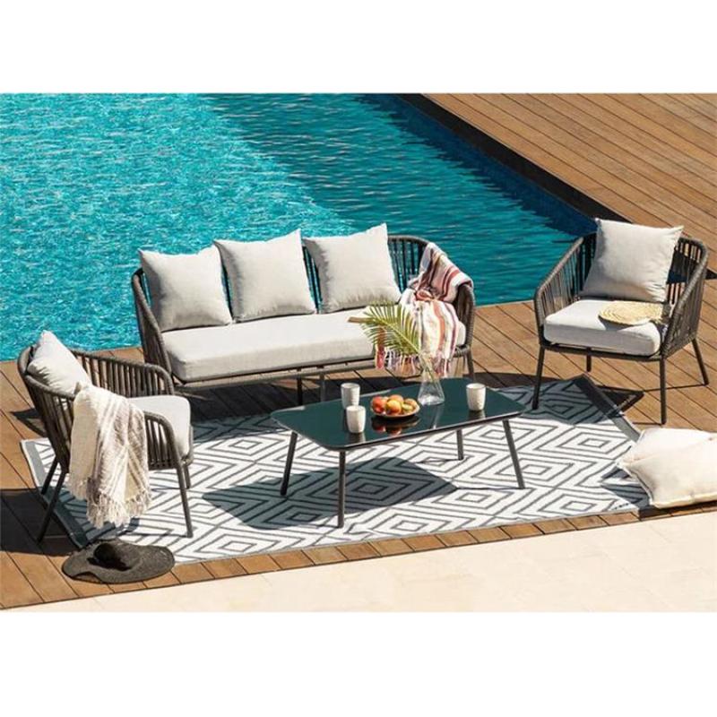 Luxury rope weave sofa set outdoor  rope  braided table chair set furniture
