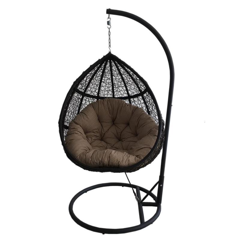 Courtyard High Quality Outdoor Egg Chair With Stand Hanging Pod Chair Rattan Patio Swing Chair