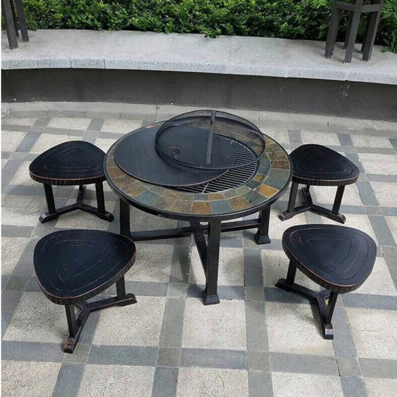 Outdoor garden patio  outdoor fire pit gas Burning bbq brazier charcoal fire pit table and chairs