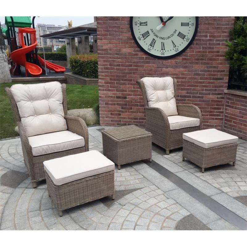 5pc Wicker And Rattan Patio Furniture Chair With Adjustable Backrest Sofa Set