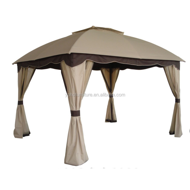 Outdoor party gazebo hardtop w/ mesh and curtains aluminum garden gazebo
