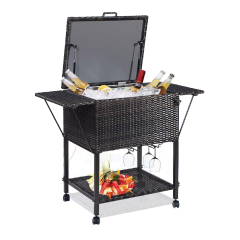 YOHO Outdoor Rattan Drink cooler cart Patio water Cooler PP rattan ice bucket with weel rooling