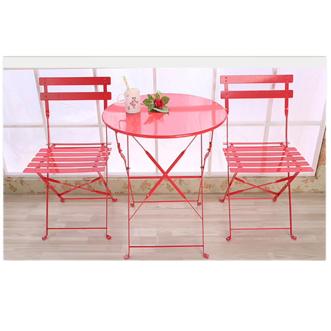 YOHO 3pcs Bristo set Slat iron easy lightweight folding chair Garden Patio Simple Steel Cheap Folding Chair