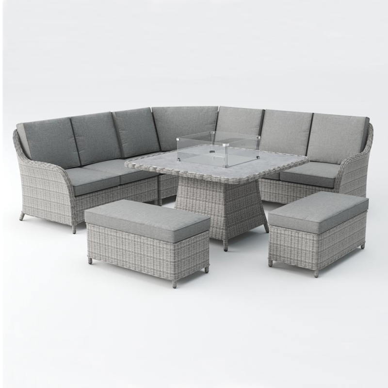 Outdoor modern garden patio rattan sofa garden furniture set with gas fire pit table
