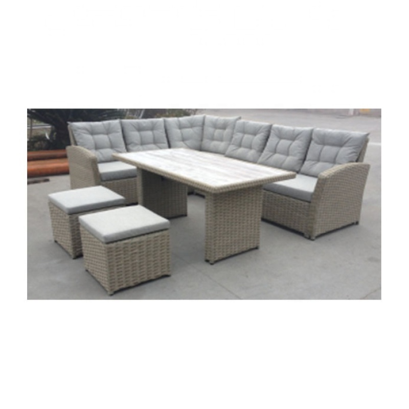 Outdoor wicker furniture garden use general use patio dining rattan sofa set aluminum frame plastic wood