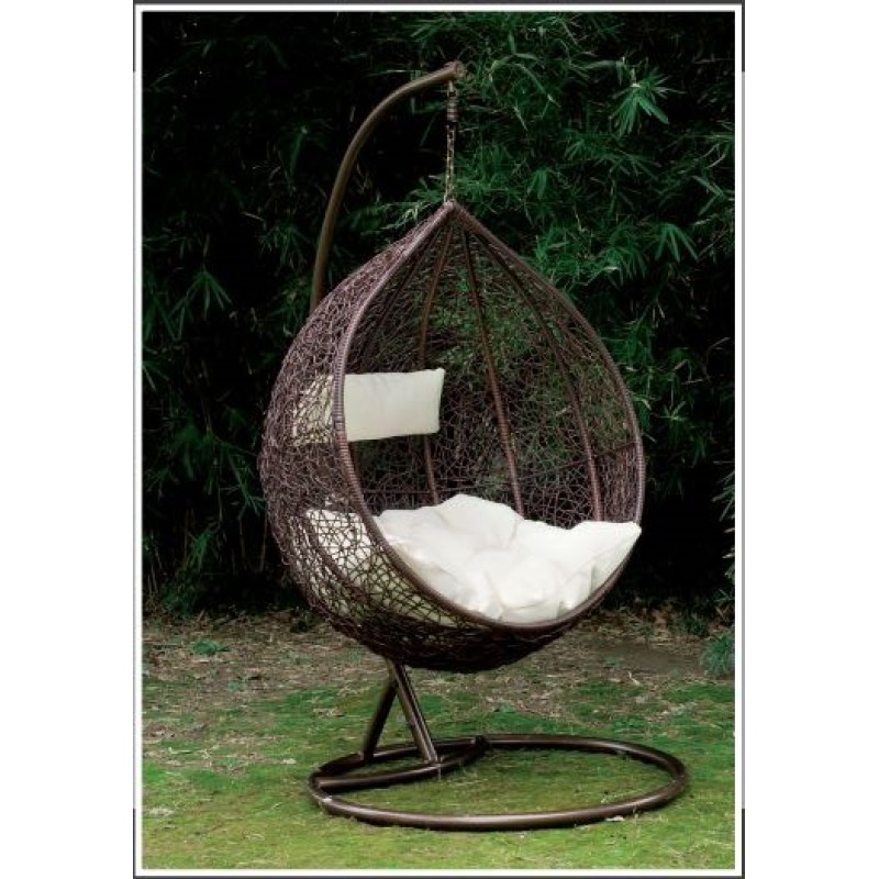 Outdoor and Indoor Garden Steel Rattan Patio Hanging Egg Swing Chair Set