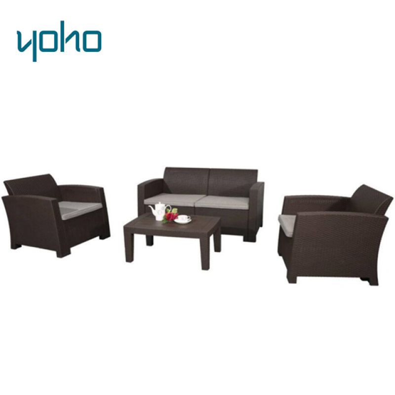 Outdoor injection full PP plastic sofa set online sell patio 4pcs sofa garden sofa set in rattan looking