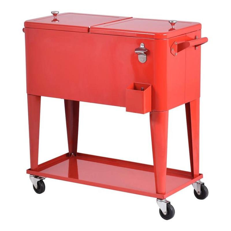 80QT Patio metal ice cooler cart with wheels beer cooler box for beverage Rolling cooler