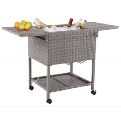 YOHO Outdoor Rattan Drink cooler cart Patio water Cooler PP rattan ice bucket with weel rooling