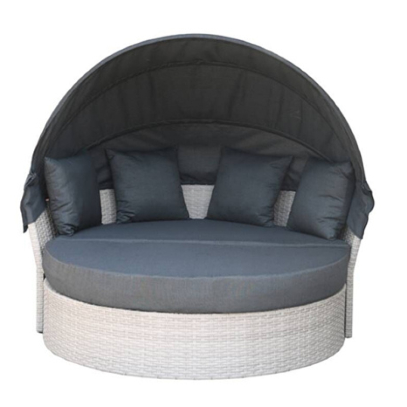 Daybed with 10cm Thickness Cushion Aluminum Frame PE Luxury Rattan Hand Waved Outdoor Patio Wicker Daybed,150dia Round Indoor