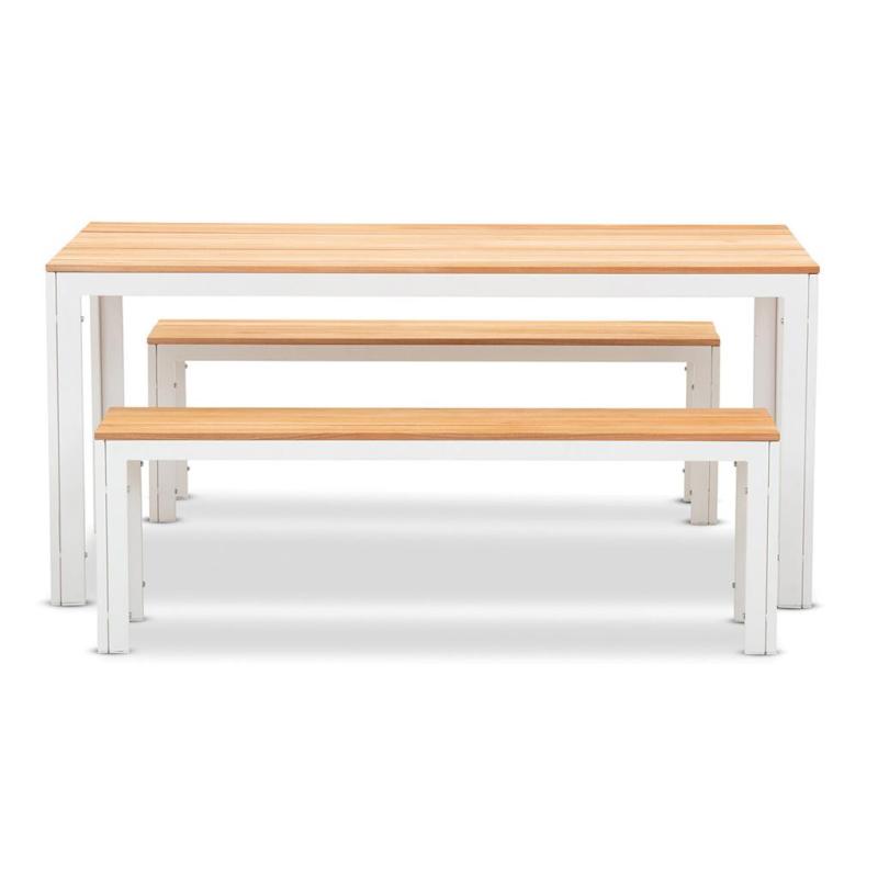 Outdoor Patio Furniture Rectangular Dinning Table with Two Benches KD Plastic Wood Aluminum Dining Table Set