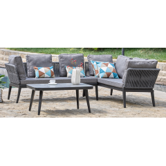 L-shape Modern simple steel frame sofa set garden patio outdoor  leisure outdoor furniture with tempered glass table