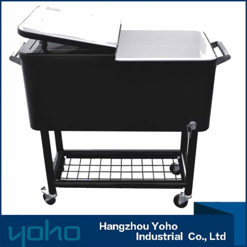 YOHO 80-Quart Steel Beverage Cooler Ice Chest Rolling Cart