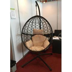 Rattan outdoor egg hanging chair with metal stand nest swing chair