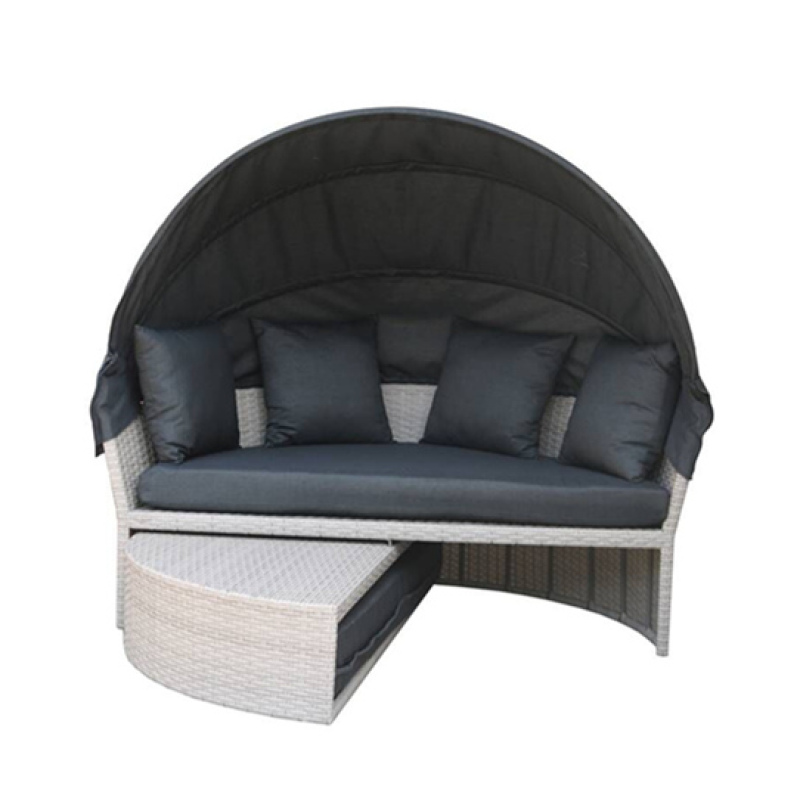 Outdoor Lawn Backyard Poolside Garden Round Aluminum Rattan Daybed Sofa Lounger Set Bed Patio SunBed with cushion