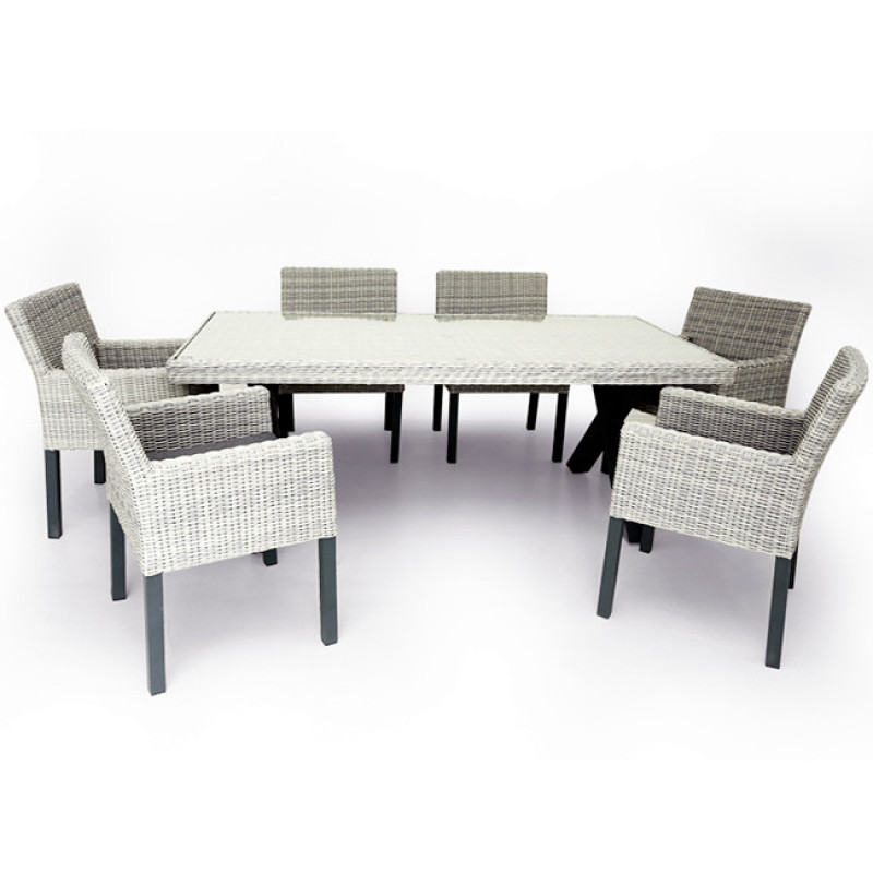 6 Seats Alu Rattan Garden Table and Chair Outdoor Dining Set Furniture  Aluminum Patio Dining Table Set