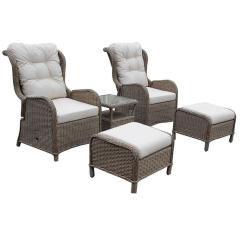 Luxury Rattan Recliner Wricker Ottoman Set outdoor garden furniture  cushioned Sofas single chairs