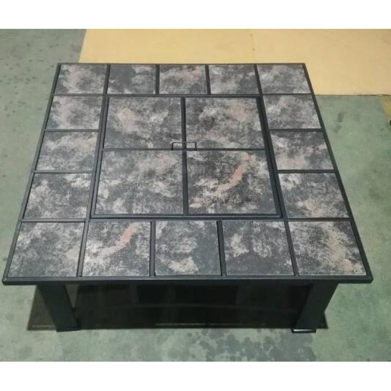 Square Fire Pit with BBQ Grill Cooler and Tile Table Top Charcoal Outdoor Garden 4 in 1 81cm by 81cm