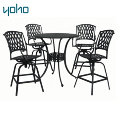 Yacht holiday luxury outdoor metal furniture all cast aluminum table and swivel chairs leisure bistro set