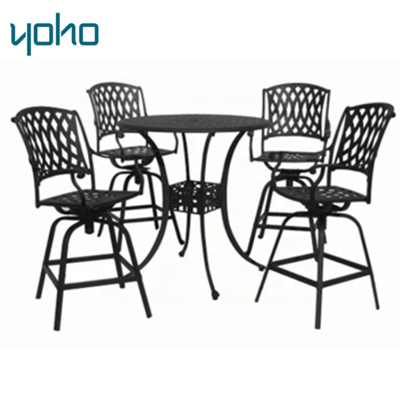 Yacht holiday luxury outdoor metal furniture all cast aluminum table and swivel chairs leisure bistro set