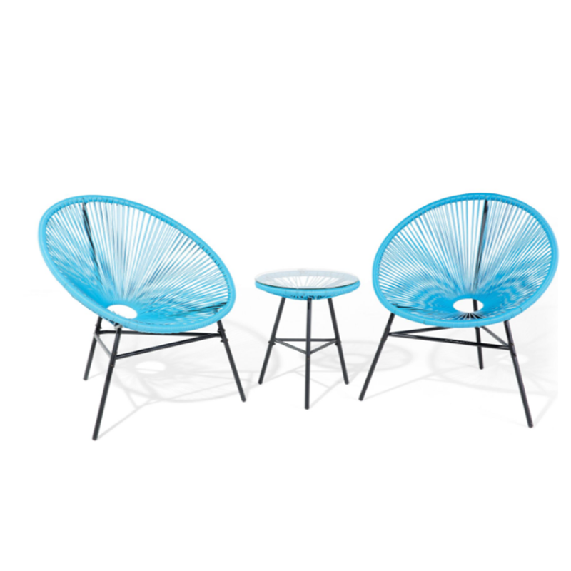 3 piece steel frame acapulco bistro chair set PE rattan hand Waved for cafes restaurants balcony patio garden acapulco chair set