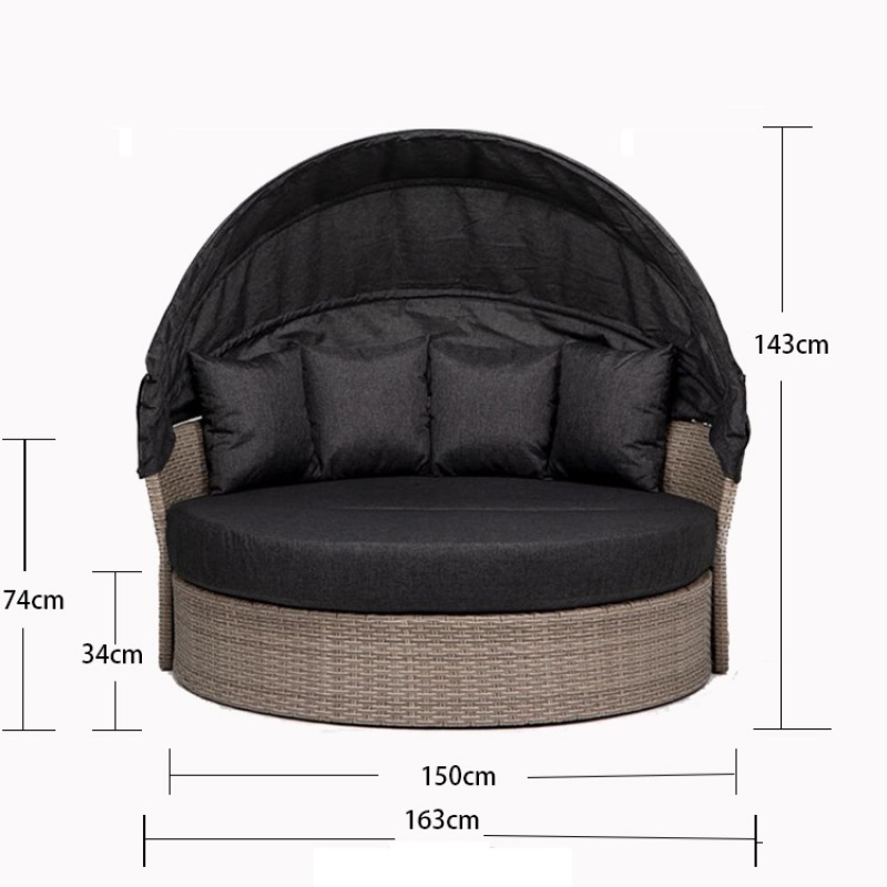 YOHO Hot sale Outdoor Patio Garden Leisure Rattan Day Bed Leisure sunshade lounger Wricker sun bed with Canopy