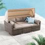 Leisure Garden Wicker Sofas with sunshade Outdoor Rattan Corner Sofa