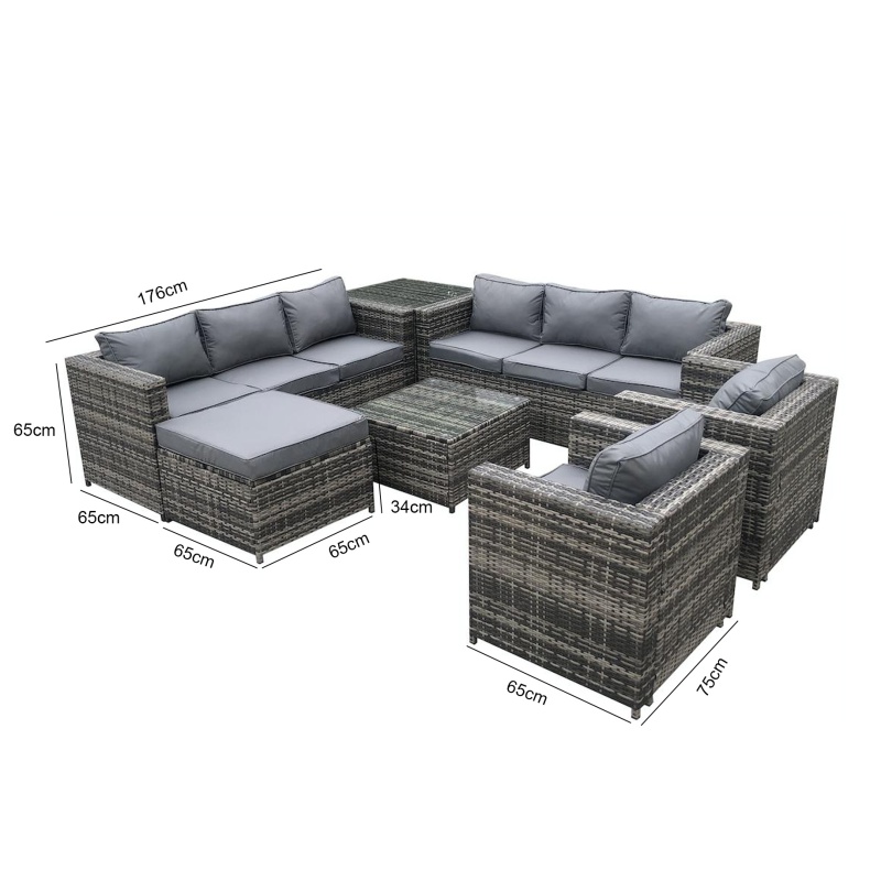 Yoho In Stock L shape PE wicker rattan garden sofa sets KD 8 Seater Steel sectional garden sofa sets
