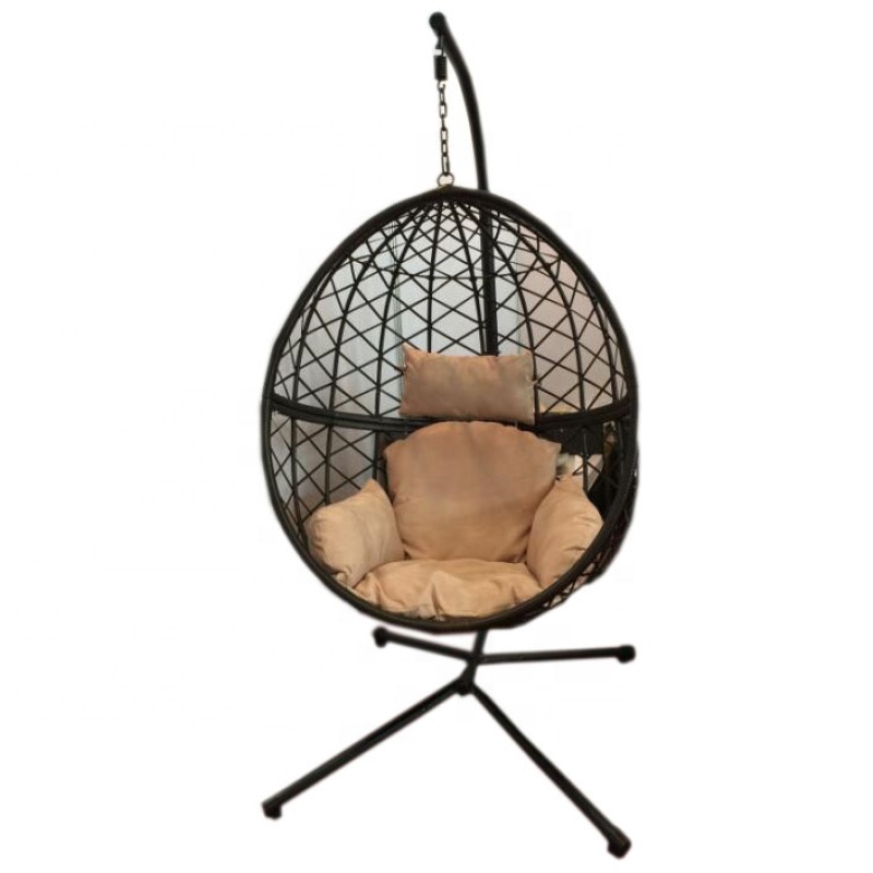 Patio Outdoor rattan hanging egg chair PE rattan Basket egg chair with stand