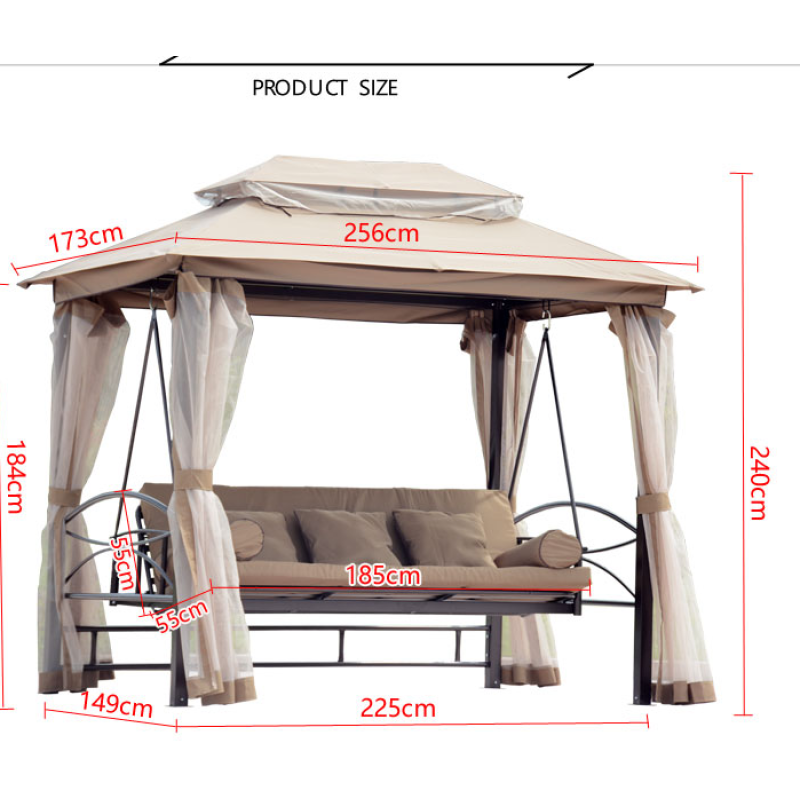 Comfortable Outdoor Gazebo Swing Bed 3-seat Swing Chair Garden Swings With Canopy