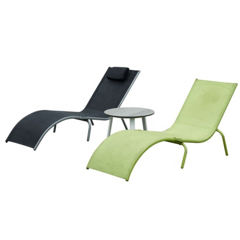 3pcs Outdoor furniture leisure relaxing metal beach sun loungers chair set outdoor sun lounger bed chaise lounge garden