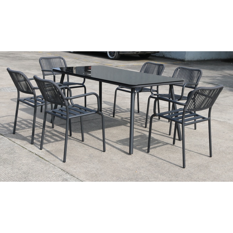 YOHO Outdoor Garden Patio Rope Furniture Leisure Dinning Table and Chairs Wicker Set rattan  dining chair set