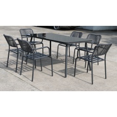 YOHO Outdoor Garden Patio Rope Furniture Leisure Dinning Table and Chairs Wicker Set rattan  dining chair set