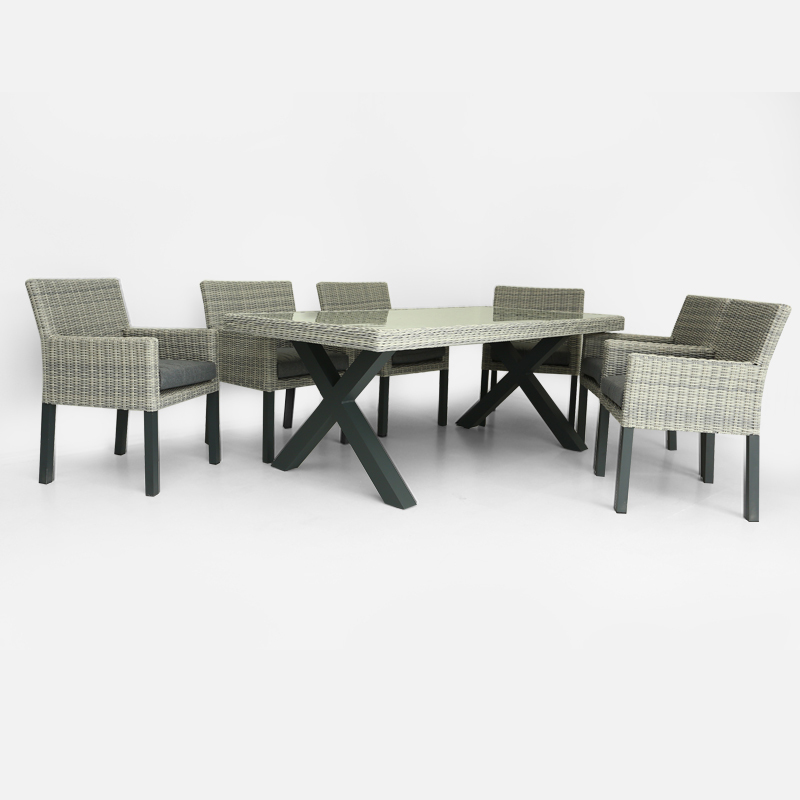 6 Seats Alu Rattan Garden Table and Chair Outdoor Dining Set Furniture  Aluminum Patio Dining Table Set