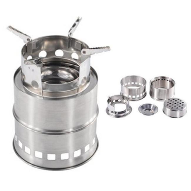 Stainless Steel Portable Wood Stove Cooking System Outdoor Hiking Camping Wood Burning Stove Backpacking Camp Stove