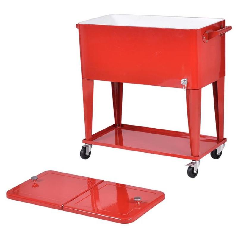 80QT Patio metal ice cooler cart with wheels beer cooler box for beverage Rolling cooler