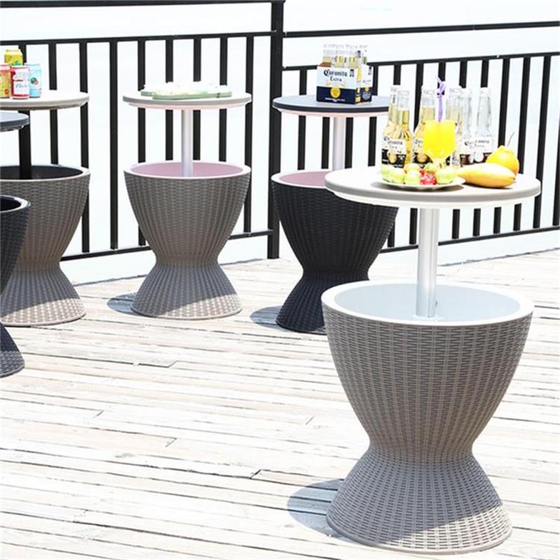 Yoho Grey 3 In 1 Outdoor Cooler Table Resin Patio Furniture Ice Bucket Cooler Bar Table