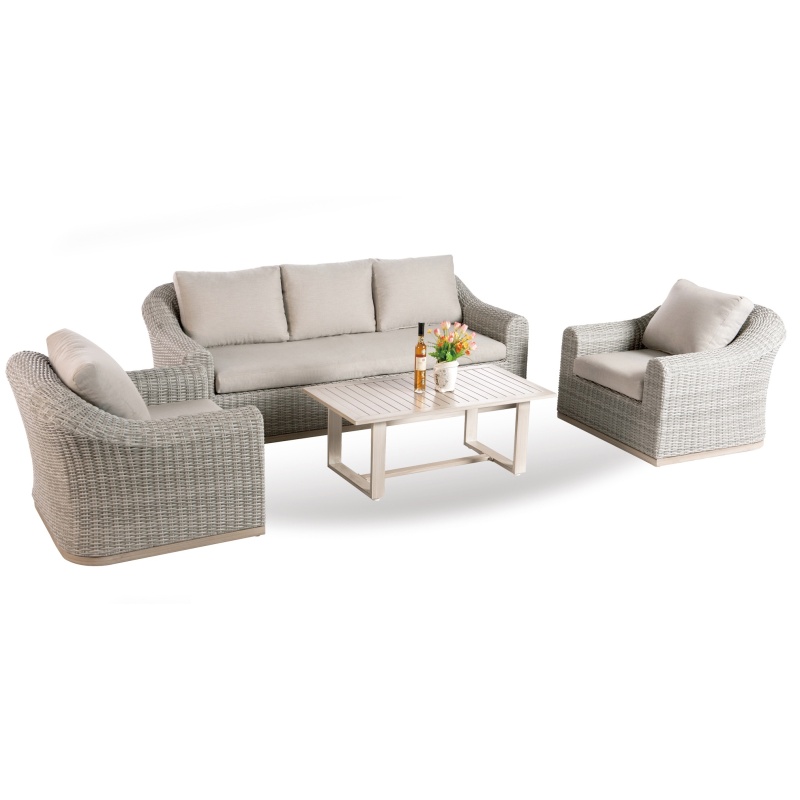 Outdoor All weather faux rattan sofa set Luxury Modern wricker rattan chair Patio benches with table