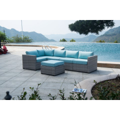 Outdoor garden luxury rattan furniture wicker couch conversation corner sectional sofa with cushion