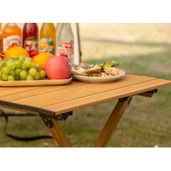 Custom Outdoor  Aluminum Folding Camping Egg Roll Table Wood Foldable Camping Table