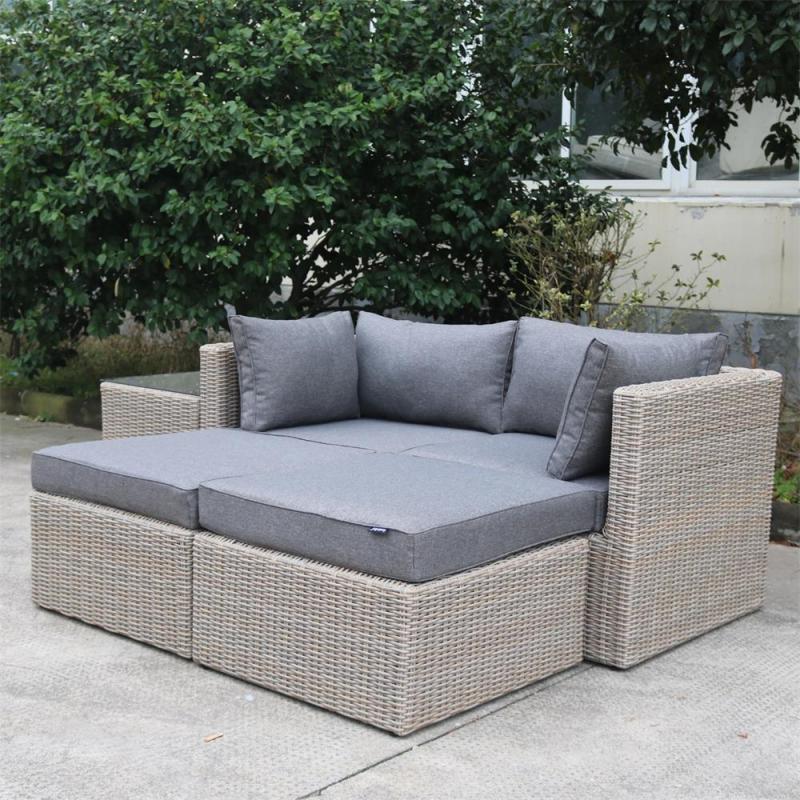 Wholesale outdoor rattan soft patio lazy rattan sectional sofa furniture set bed Outdoor multifunctional sofa set