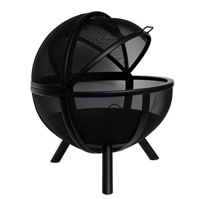 Outdoor Ball Shape Fire Pit with Sliding Dome Manufacture Cast iron steel globe fire pit steel sphere fire pit