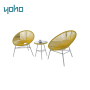 3pcs KD leg outdoor steel frame round wicker/rattan acapulco chair and table set
