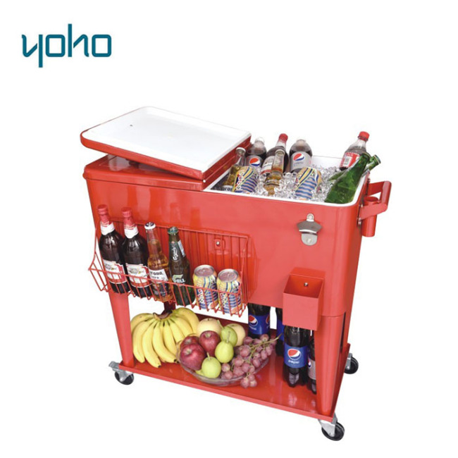 YOHO 80-Quart Steel Beverage Cooler Ice Chest Rolling Cart