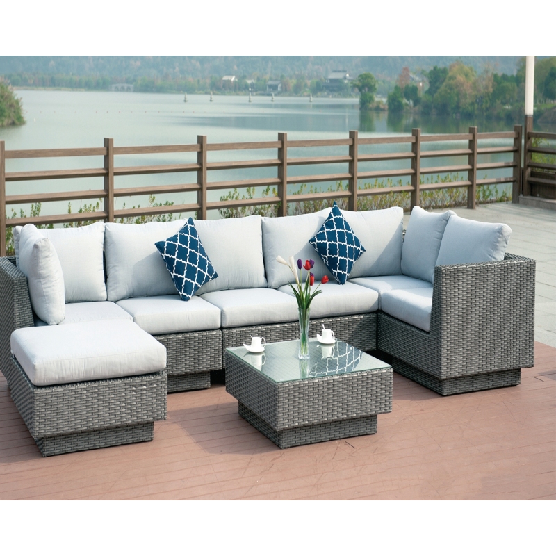 All Weather Luxury Rattan 8pcs Corner Sofa Furniture garden line patio gray Wicker Garden cube Set