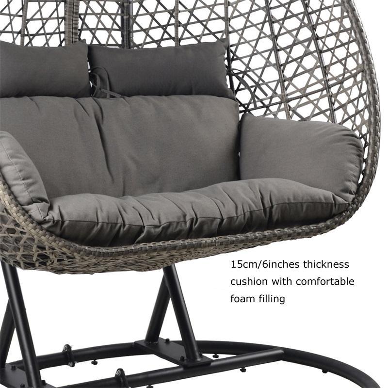 Yoho High Quality Double swing chair 2 seat Rattan Wicker Egg hanging chair with 220kgs loading capacity