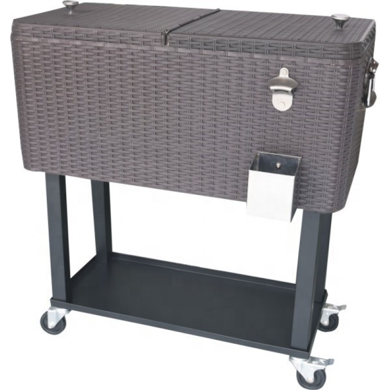 Outdoor Metal Patio Rolling Cooler 80 QT Red Ice Beer Chest Cart With Bottle Opener and Catch Tray