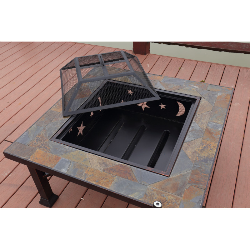 Outdoor garden 34 inch square steel  moon star pattern charcoal wood  fire pit
