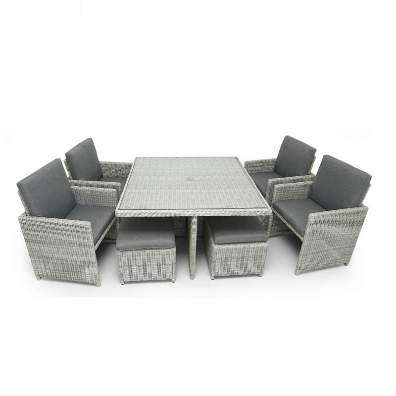 Dark brown Rattan Cube Garden Furniture 9 piece Garden Furniture Sets Table  And Rattan Chairs